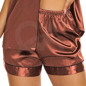 Conjunto de ropa de dormir de dos piezas para mujer, camisa ligera y pantalones cortos con cintura elástica, traje de noche cómodo para mujer, camisa y pantalón corto de satén - Product Image 2