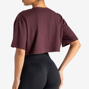 Camiseta de moda al por mayor para mujer, de hombros caídos, lisa, talla grande, ropa de verano, ropa de yoga, cuello redondo - Product Image 5