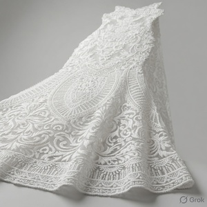 Voile de mariée AZIZA FASHION DREAM vintage blanc en dentelle royale durable, avec panneaux avant et arrière brodés - Product Image 3