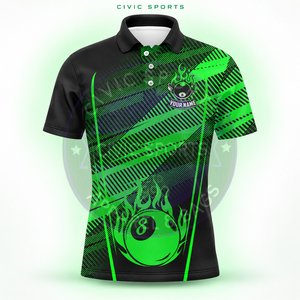 เสื้อโปโลโบว์ลิ่งผู้ชาย Civic Sports สีเขียวดำ ลาย 8 บอล เสื้อทีมสั่งทำพิเศษ แขนสั้น แห้งเร็ว ผลิตจากโพลีเอสเตอร์ - Product Image 3