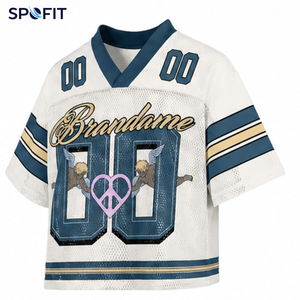 เสื้อฟุตบอลอเมริกันผู้หญิง SPOFIT คอวี ผ้าตาข่าย ระบายอากาศ แขนสั้น พิมพ์หมายเลขทีมตามสั่ง ชุดกีฬา - Product Image 2