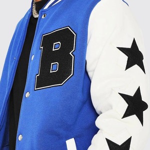 Men's Blue White Varsity <b>Jacket</b> Letter B Embroidered Patch <b>Stars</b> Preppy Style Baseball <b>Jacket</b> Regular Fit Autumn Wear - Product Image 6