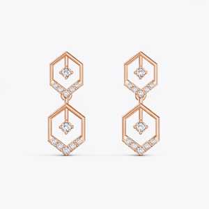 IGI Certified Lab Grown Diamond Geometric <b>Drop</b> Earrings 9KT Yellow / White & Rose Gold Hexagon Dangle Earrings for Women - Product Image 5