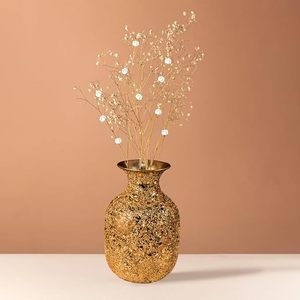 Jarrón de Mesa Tradicional de Latón, Jarrón Decorativo de Metal Hecho a Mano con Diseño de Grabado Floral para Interiores del Hogar - Product Image 4