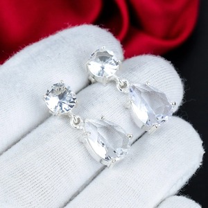 925 Sterling <b>Silver</b> White Topaz Pear Cut Drop <b>Earrings</b> Handmade Gemstone <b>Dangle</b> <b>Earrings</b> Wedding Jewelry Anniversary Birthday - Product Image 4