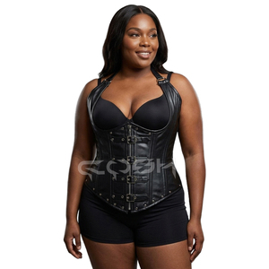 Corsé Steampunk de Cuero Negro para Mujer con Cierres Ajustables |   Corsé gótico para fiestas - Product Image 1