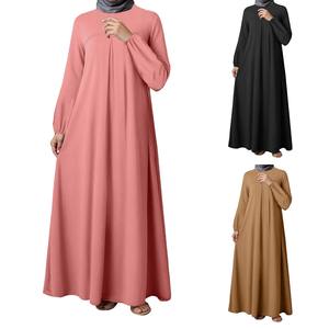 ขายส่ง OEM ชุดอาบายะห์ผ้าไหมคุณภาพสูงสำหรับผู้หญิงมุสลิมตะวันออกกลาง แขนยาว ระบายอากาศได้ดี ผ้าโพลีเอสเตอร์จับจีบ สีพื้น - Product Image 5