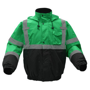 Chaqueta de Trabajo con Capucha Reflectante de Alta Visibilidad para Hombre, Verde y Negro, Chaqueta de Seguridad de Poliéster con Cremallera y Bolsillos - Product Image 1