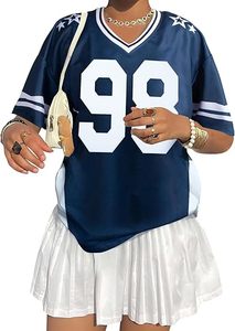 Shirts for Women Oversized V Neck <b>Tshirt</b> Number Graphic Shirt Casual Y2k Streetwear Tee Tops - Product Image 5
