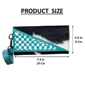 Premium Quality Luxury Turquoise & White Checkered Hair on Genuine Leather Women Clutch Card & Cash Holder Daily Use <b>Wallet</b> - Product Image 2