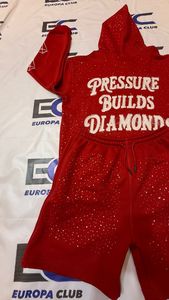 Custom Embroidery Logo on Front Men Rhinestone Shorts Set <b>Distressed</b> Embroidery on Back Streetwear 2 Piece Shorts Set - Product Image 3