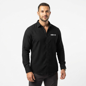 Chemise décontractée à manches longues en coton avec logo personnalisé de haute qualité, chemise noire pour hommes, fabrication OEM ODM - Product Image 2