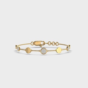 Pulsera Minimalista de Cadena Chapada en Oro con Discos con Incrustaciones de Diamantes, Diseño Geométrico, Joyería Unisex para Uso Diario - Product Image 1