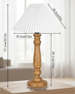 Solid wood bubble <b>table</b> lamp white pleated shade farmhouse <b>bedside</b> light for bedroom home decor gifting wholesale OEM - Product Image 5