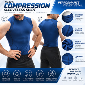 Camiseta deportiva sin mangas para hombre, cuello redondo, de secado rápido, tejida en poliéster, color sólido, para gimnasio, entrenamiento, personalizada. - Product Image 5