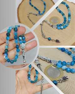 Blue Agate Tasbih Prayer Beads Handmade Islamic Misbaha with Silver Tassel Muslim Ramadan <b>Eid</b> <b>Gift</b> - Product Image 1