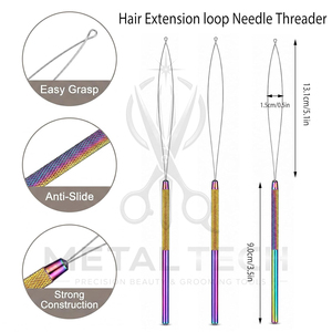 Professional Wholesale Stainless Steel Durable Reusable Hair Extensions Micro Rings Beads <b>Threader</b> Loop Wire Pulling Hook <b>Needle</b> - Product Image 3