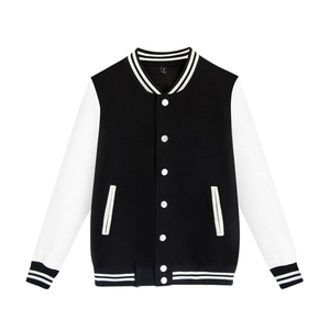 <b>Men's</b> Black <b>White</b> Varsity <b>Jacket</b> Preppy Style Knitted Polyester Baseball <b>Jacket</b> Regular Fit Turn-down Collar Solid Color - Product Image 2