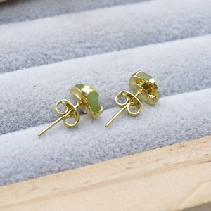 Natural Raw Peridot <b>Stud</b> Earring Gold Electroplated Gemstone <b>Stud</b> August Birthstone Jewelry Minimalist Gift for Her - Product Image 4
