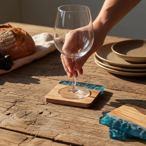 Classic Eco-Friendly Resin and Wood Coasters <b>Set</b> <b>Square</b> Tea Cup Mat Drink Holder Dining Room Living Kitchen Bar Decoration - Product Image 5
