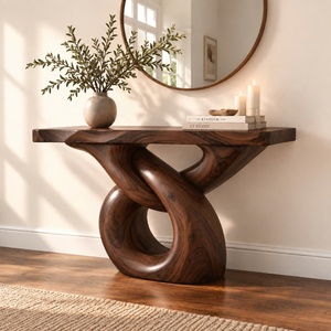Table d'entrée en bois massif, table murale décorative pour l'entrée, sculptée à la main - Product Image 6