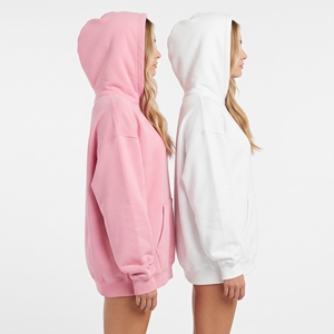 <b>Women</b> Oversized Solid Hoodie Long Sleeve Casual Pullover <b>Sweatshirt</b> 100% Cotton Eco-Friendly Pink <b>White</b> Front Logo Hooded Top - Product Image 6