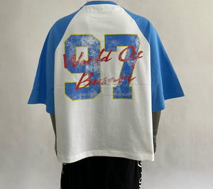 เสื้อยืดวินเทจผ้าคอตตอนสำหรับผู้ชายและผู้หญิงเสื้อยืดแขนสั้นเปิดไหล่ปล่อยโลโก้แบบเรียบๆ100% - Product Image 2