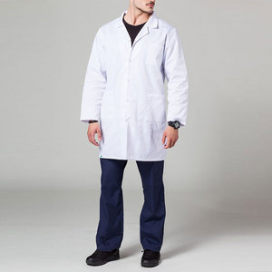 Bata de Laboratorio para Hombre, Blanca, de Algodón y Poliéster, Manga Larga, Uniforme de Hospital con Bolsillos y Botones al Frente - Product Image 1