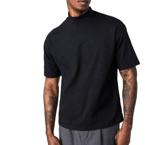 T-shirt basique uni pour homme à col montant 100% coton biologique personnalisable vierge à manches courtes écologique coupe oversize - Product Image 1