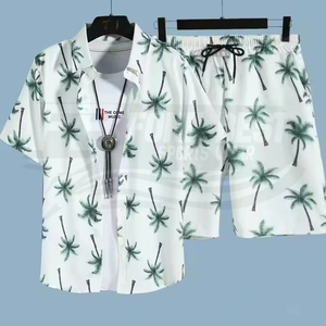 Men's 2 Piece <b>Set</b> Print Casual High Quality Short Sleeve Shirt and Drawstring Shorts Summer Vacation Beachwear OEM - Product Image 2
