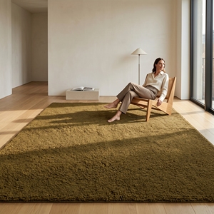 Tapis épais en laine/coton texturé, fait main, écologique, à poils moyens, de couleur marron uni, style scandinave, pour salon moderne - Product Image 6