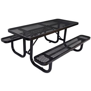 Tavolo da Picnic Rettangolare in Acciaio Nero da 6 Piedi per Esterni con Supporto per Ombrellone - Product Image 3