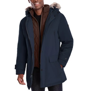 Chaqueta acolchada con capucha de piel sintética para hombre, abrigo tipo Parka personalizado, color azul, novedad de invierno, 2023 - Product Image 1