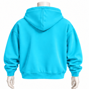 Cyan Blue Mens <b>Zip</b> Front <b>Hoodie</b> Chenille Letter Patch Heavyweight Fleece Oversized Streetwear Sweatshirt with Kangaroo <b>Pockets</b> - Product Image 2