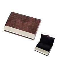 RFID protégé mince porte-cartes de visite de luxe personnalisé marron en cuir véritable en acier inoxydable fermeture magnétique formelle