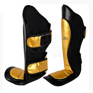 Protège-tibias Premium KASHI FIGHT GEAR en cuir PU avec fermeture auto-agrippante, conception légère à absorption des chocs, ajustement réglable pour la boxe - Product Image 3