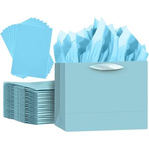 5 sacchetti regalo di medie dimensioni blu lago con manici a nastro, inclusi 10 fogli di carta velina (10 fogli di carta velina inclusi di dimensioni medio-larghe) - Product Image 1