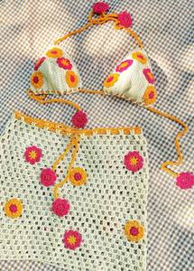 Conjunto de Falda y Bikini de Ganchillo con Flores Tejidas a Mano, Vestido de Punto de Verano, Atuendo Boho para Festivales, Ropa de Playa de Ganchillo, Estilo Y2K - Product Image 2