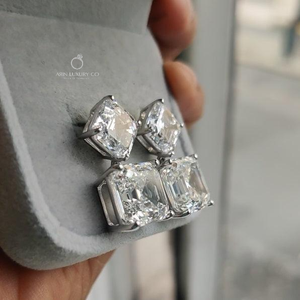 Asscher Cut Diamond Drop <b>Earrings</b> in Solid White <b>Gold</b> Lab Grown Diamond <b>Dangle</b> <b>Earrings</b> Fine Elegant Jewelry Gift for Women - Product Image 2