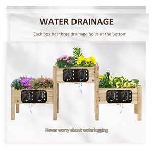 Ensemble de 3 jardinières surélevées en bois, design à deux niveaux avec trous de drainage naturels pour support de plantes - Product Image 4