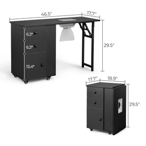 Black MDF Folding Nail Desk 2 Drawers and 1 Door Cabinet Manicure Station for Nail Art Salon or Home Beauty Use - Product Image 4
