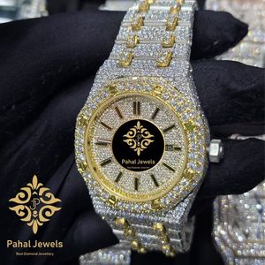 Reloj de Diamantes de Lujo Pahal Jewels para Hombre, Caja de Acero Inoxidable Poligonal de 42 mm, Movimiento de Cuarzo Analógico, Cierre Plegable Luminoso - Product Image 2