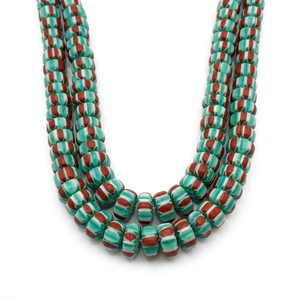 Authentic Multi-Layered Chevron Striped Glass Beads Traditional African Trade Style Star Patterned Ethnic Jewelry <b>Spacers</b> - Product Image 1