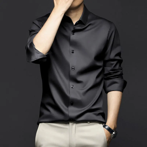 High Quality <b>Men's</b> Long Sleeve O-Neck Loose Fit Luxurious Wrinkle-resistant Non-iron Pattern Formal Ice <b>Silk</b> Knitted <b>Shirts</b> 6XL - Product Image 3