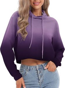 Sweat-shirt à capuche court à manches longues avec cordon de serrage et dégradé ombré pour femme - Product Image 6