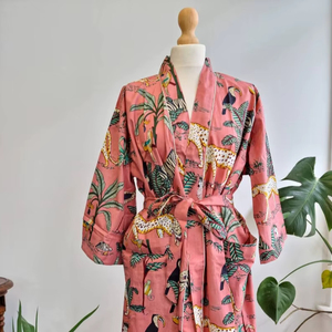Bata Kimono de Algodón con Estampado de Selva, Bata de Baño Boho para Mujer, Suave y Ligera, 100% Algodón, Perfecta para Usar en Todas las Estaciones - Product Image 6