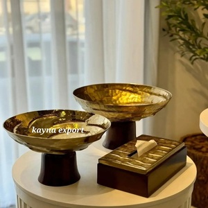 Newly Collection Designer Gold Finished Modern Luxury Design Eco-Friendly Wooden Handle Party Use Chocolate Candy <b>Nuts</b> 3 Bowl - Product Image 2