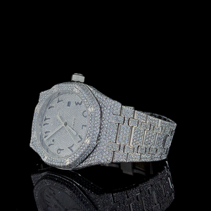 Reloj Deportivo y de Negocios de Primera Calidad con Diamantes Moissanite, Cuarzo, Esfera con Números Arábigos Negros, Caja de Acero Inoxidable y Cristal, ETA - Product Image 2