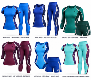 Ropa de entrenamiento de gimnasia para mujeres y niñas |   Bloques de Color Azul y Negro - Seis Colores |   Ropa Deportiva de Spandex/Poliéster |   Secado Rápido | - Product Image 5