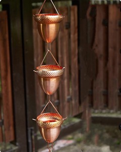 Chaînes de pluie décoratives en cuivre en forme de seau, en métal, pour le jardin, pour l'irrigation des plantes et la récupération des eaux de pluie - Product Image 1